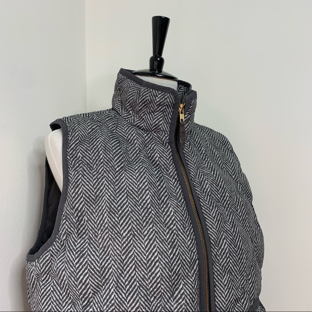J. Crew | Printed Grey Herringbone Quilted Puffer Vest